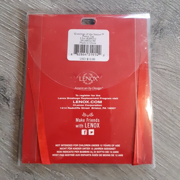 Lenox Peace tag tie-on, ornament - Picture 2 of 3